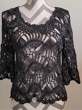 Metallic Charcoal Crochet Women’s Top